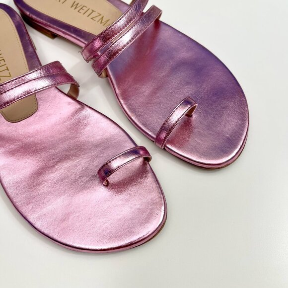 Stuart Weitzman Pink Metallic Leonita Slide Sandals Size 7 - Picture 5 of 7